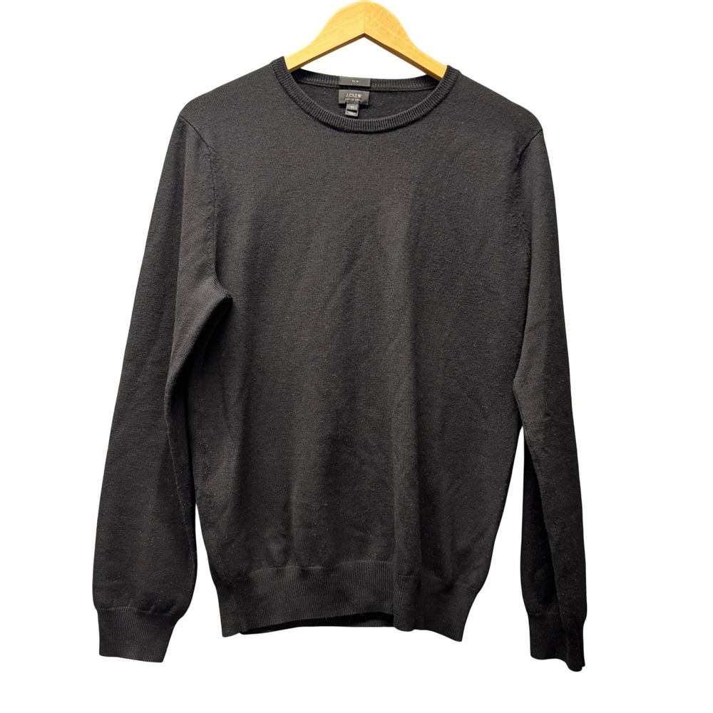 J.Crew Sweater Mens Medium Slim Merino Wool Black Pullover Classic Knit